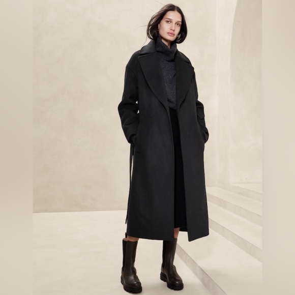 NWT! Banana Republic Black Oversize Wool-Cashmere Wrap Coat - Multiple💙 - Picture 1 of 10